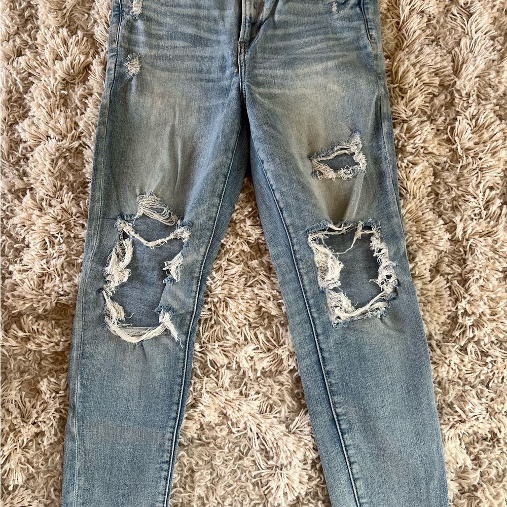 American Eagle Outfitters Blue Skinny Jeans with Distressed Details